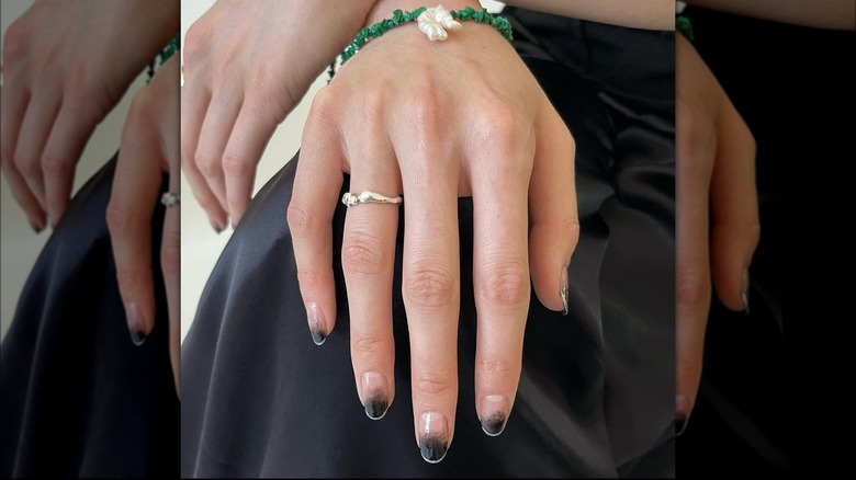 Black ombre nails with silver tips