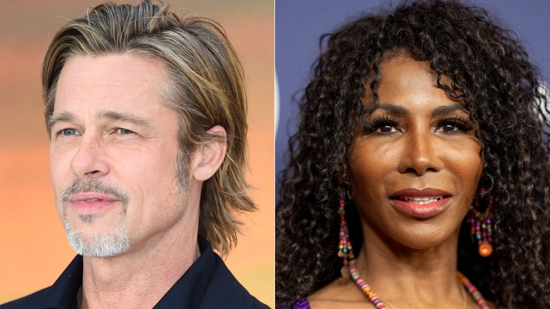 Brad Pitt smiling (L) and Sinitta smiling (R)