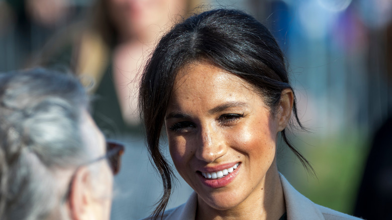 Meghan Markle greeting a person