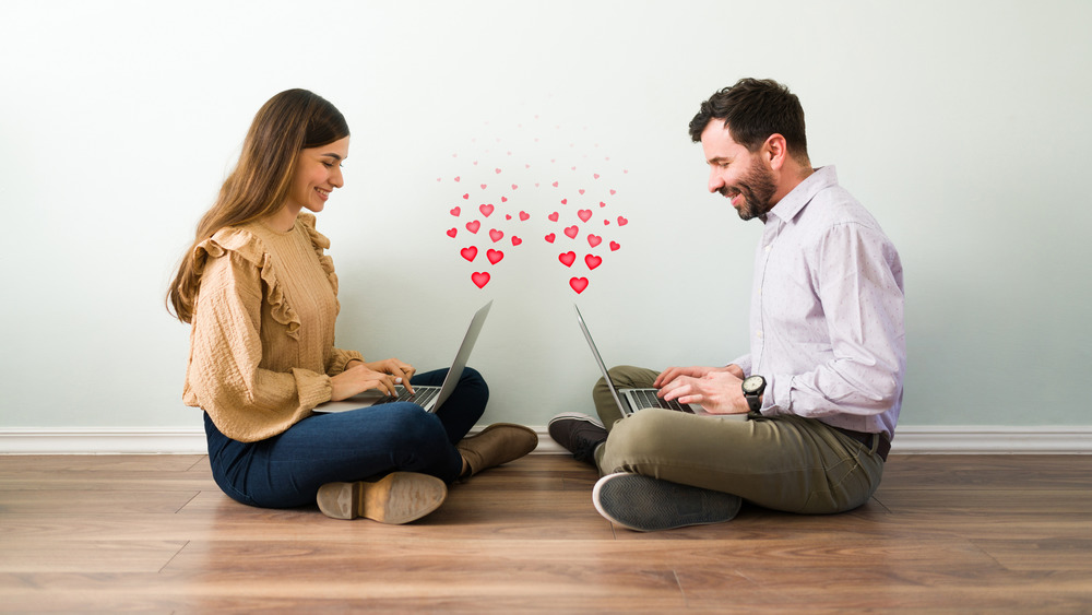 Couple connecting with each other online