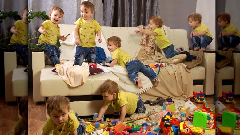 septuplets on sofa making mess