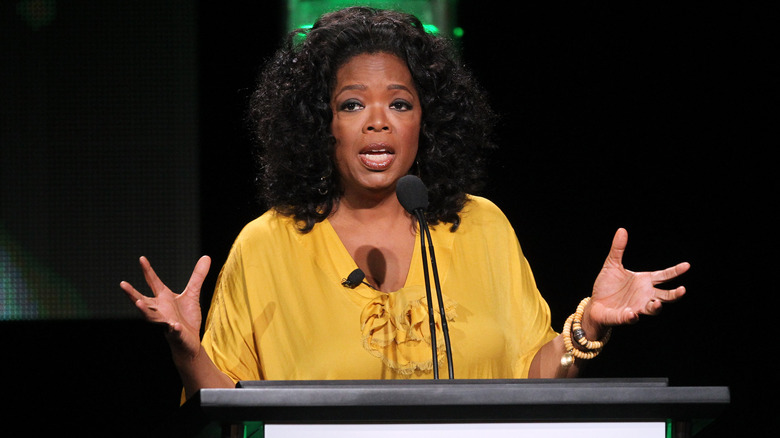 Oprah Winfrey speaking at podium