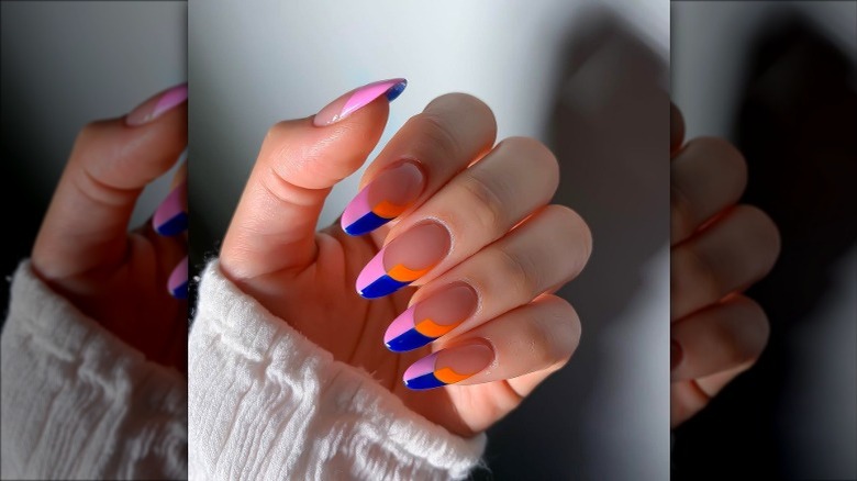 Pink, orange, and blue nail tips