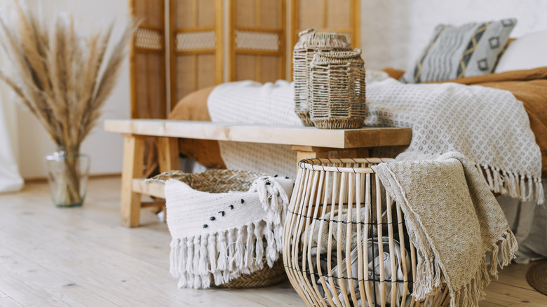 Bedroom with wicker baskets