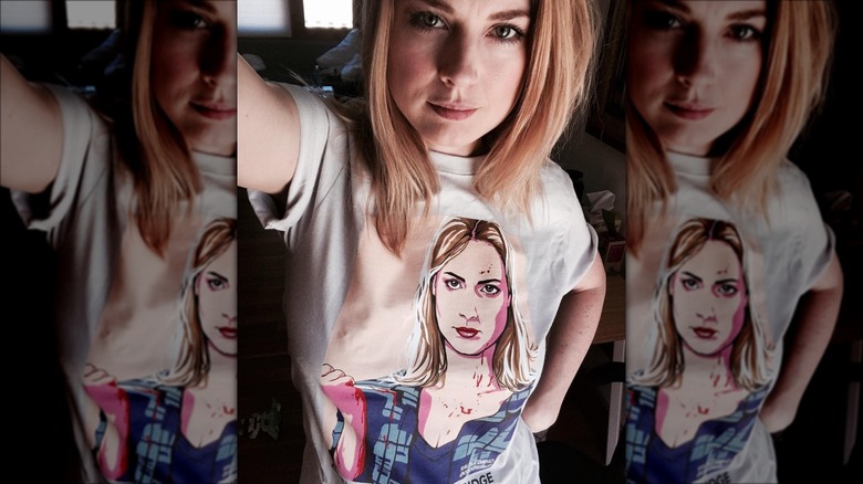 Alexandra Breckenridge in illustrated t-shirt