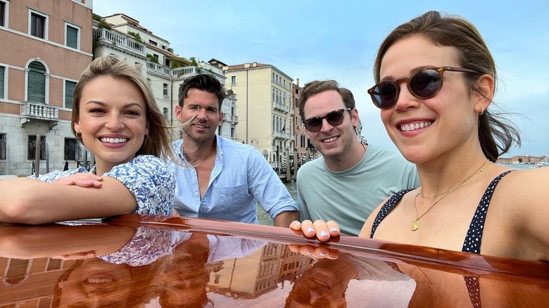 Kayla Wallace, Kevin McGarry, Ben Rosenbaum, and Erin Krakow smiling in Italy