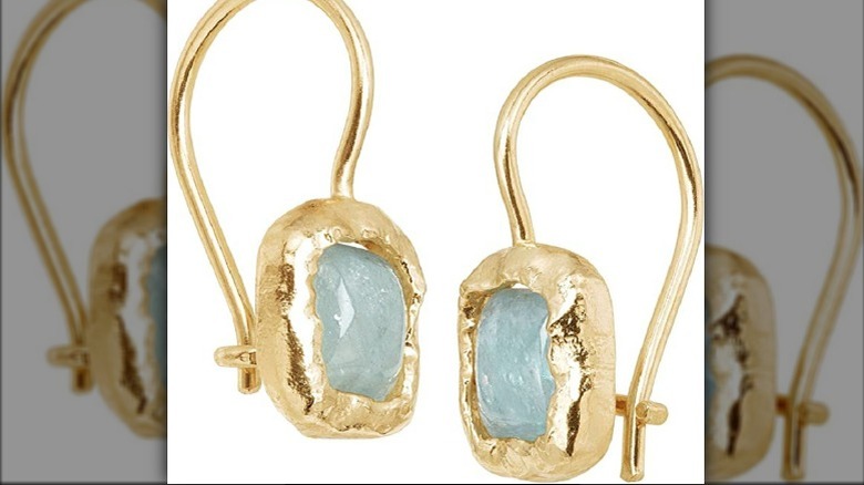 Gold-plated earrings with Aquamarine stone