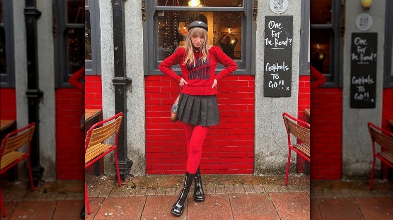 women wearing red and black outfit