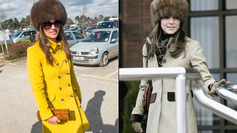 (L) Pippa Middleton in a fur hat and coat (R) Pippa Middleton in fur hat and coat