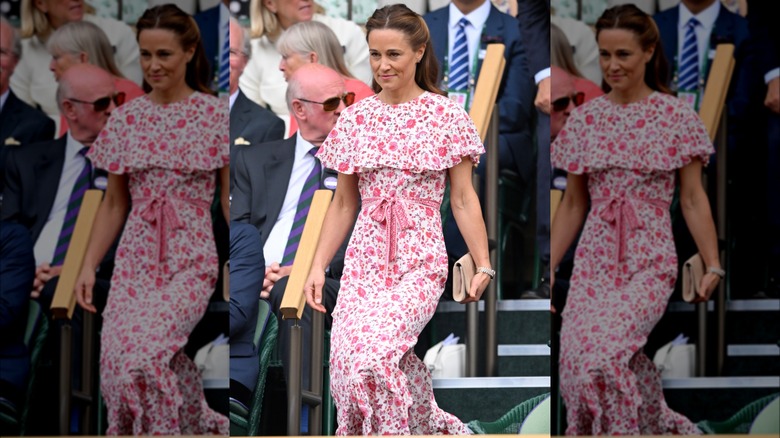 Pippa Middleton walks down the stairs at Wimbledon