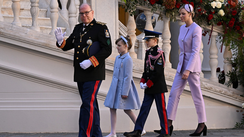 Prince Albert with Princess Charlene and their children