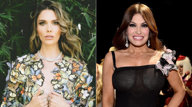 Split image of Bettina Anderson wearing butterflies and Kimberly Guilfoyle wearing butterflies