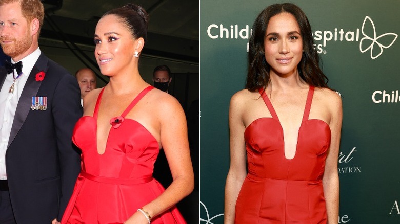 Meghan Markle wearing the same red dress on two occasions