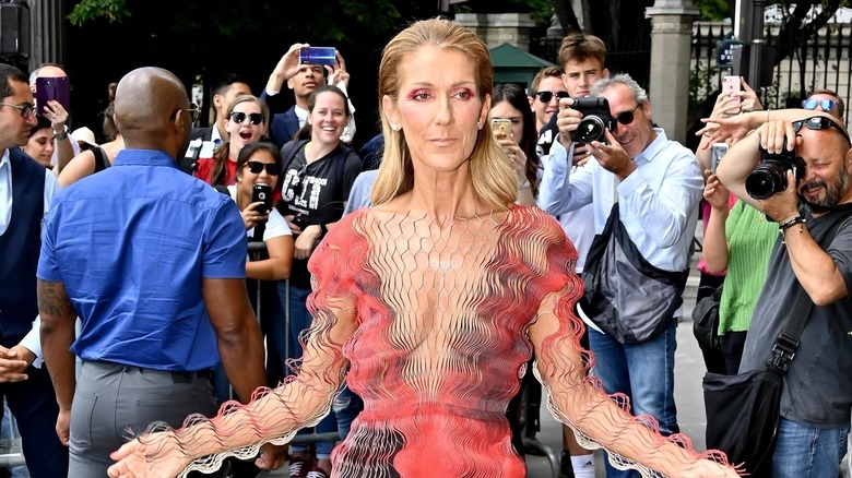 Celine Dion wearing wavy dress