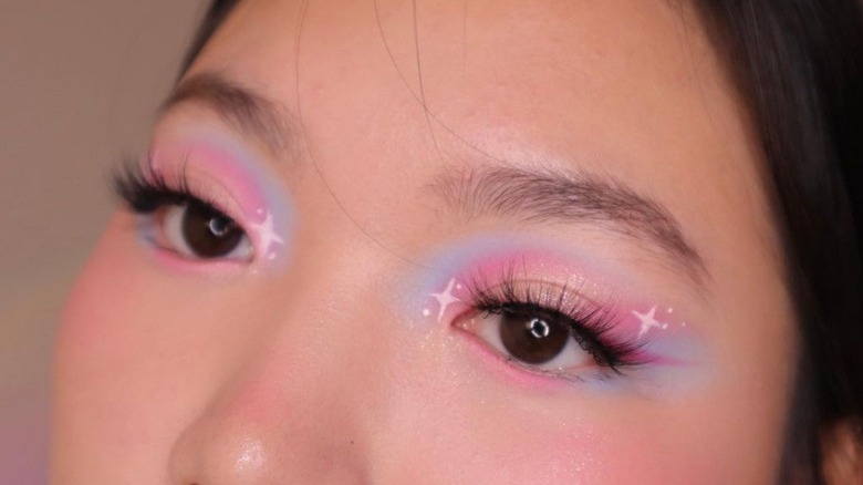 Closeup of eyes with pastel makeup