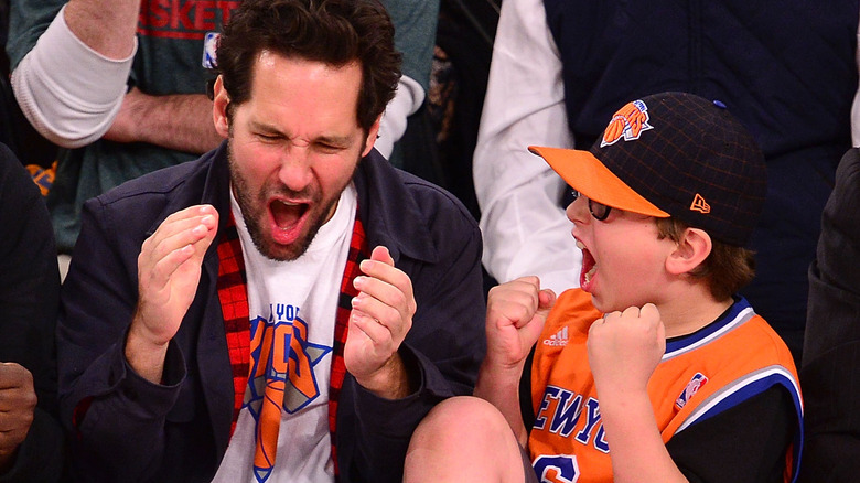 Paul Rudd and Jack Rudd celebrating