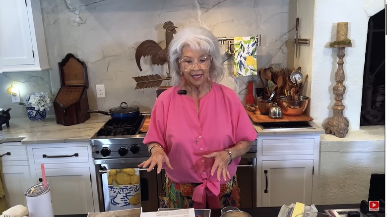 Still of Paula Deen talking on her YouTube channel