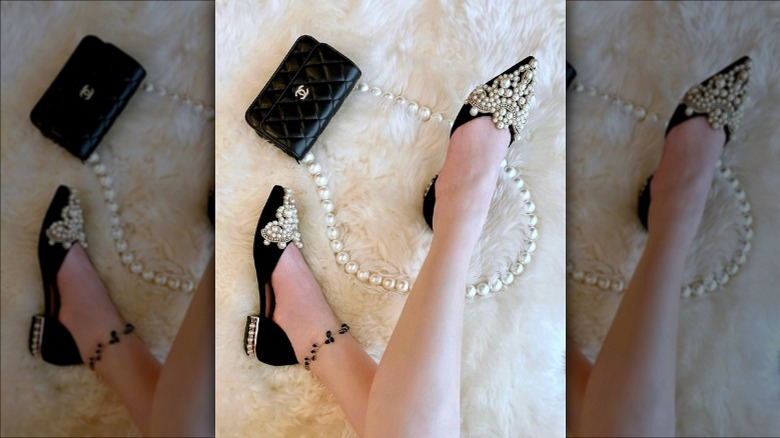 Pearl shoes and handbag