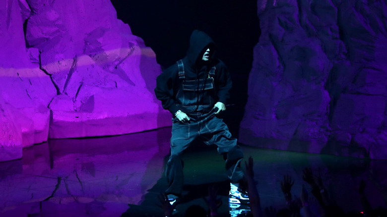 Justin Bieber singing onstage at the VMAs 2021