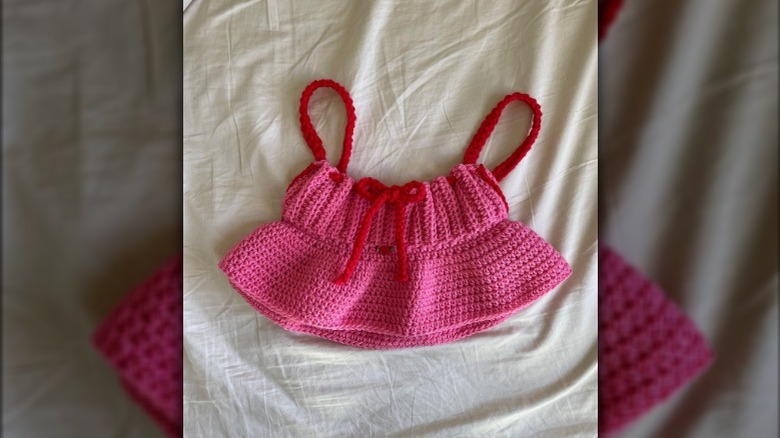 pink crochet peplum top