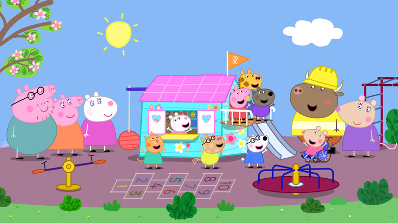 Peppa Pig characters playing on playground with Clubhouse