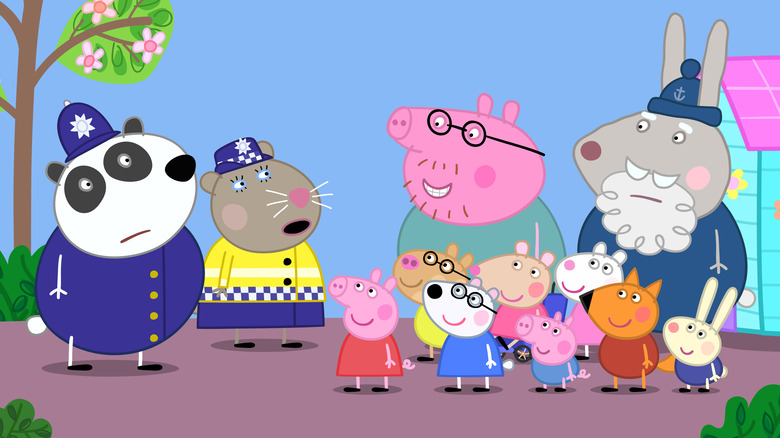 Peppa Pig characters talking outside the Clubhouse