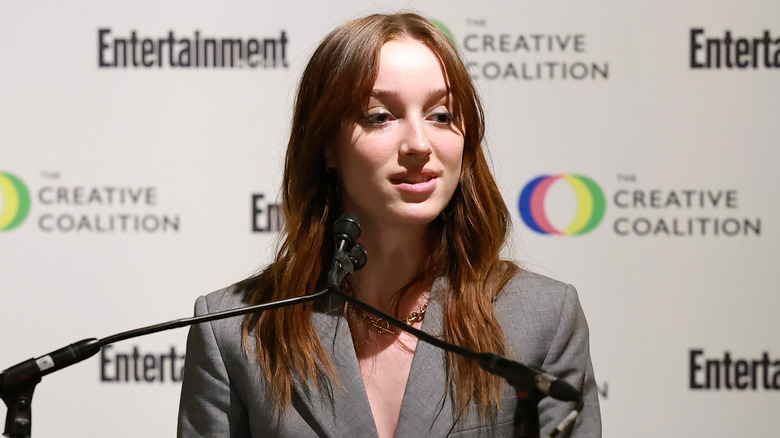 phoebe dynevor speaking at event