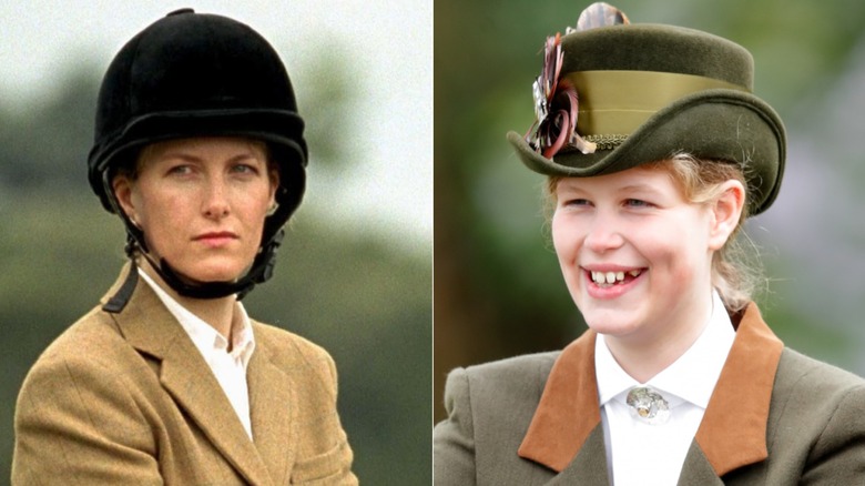 Split image of Sophie, Duchess of Edinburgh, and Lady Louise riding horse