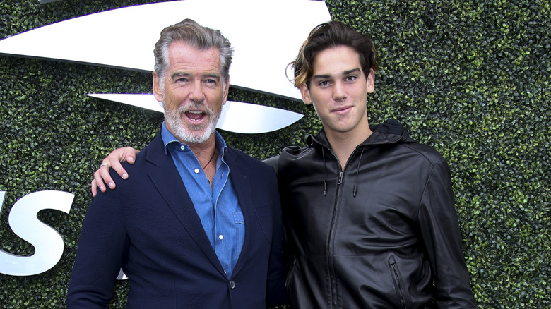 Pierce and Paris Brosnan pose at the US Tennis Open in 2018