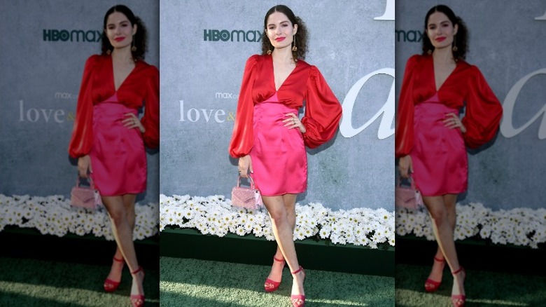 woman in pink and red dress