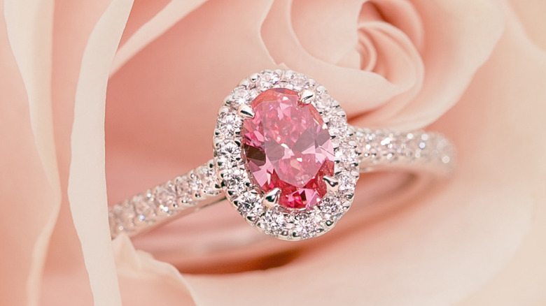 Pink lab-grown diamond engagement ring 