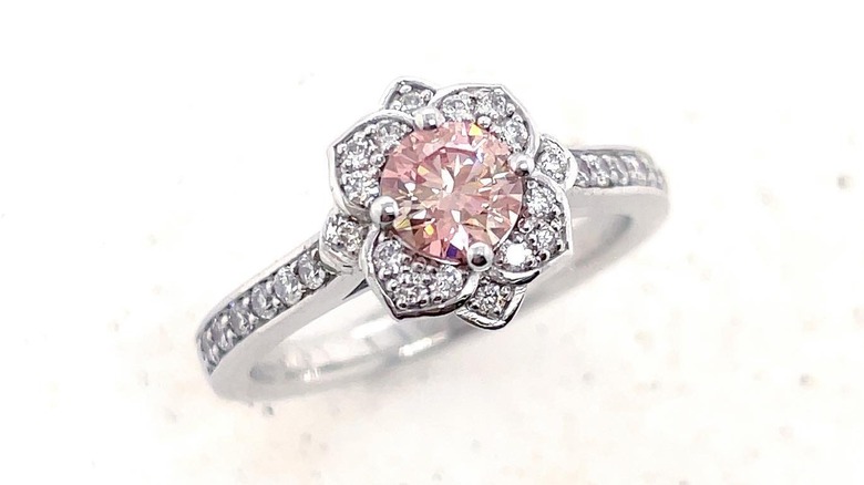 Pink lotus diamond engagement ring 