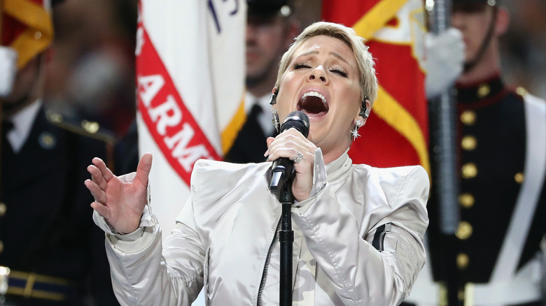 Pink singing at 2018 football game