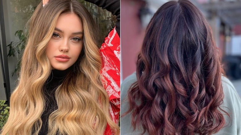 Split screen of balayage hair