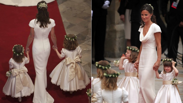 Pippa Middleton wearing her bridesmaid dress at her sister's 2011 wedding