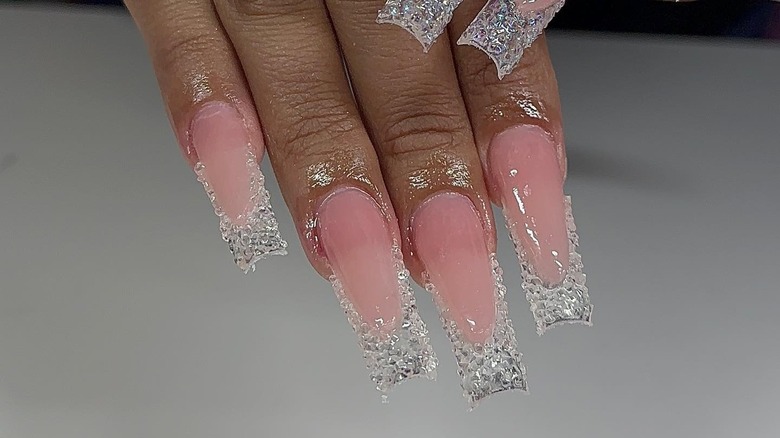 Textured glass French tip nails