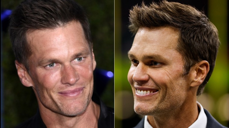 Split image of Tom Brady from 2023 and Tom Brady from 2025