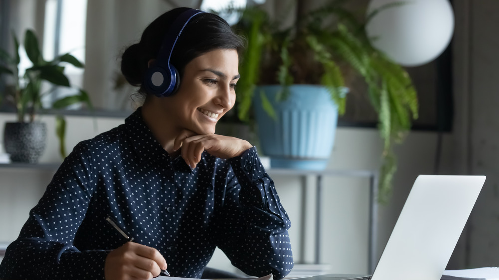 woman smiling on a video call