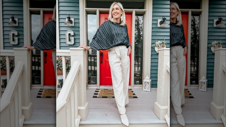 pleated top with linen pants