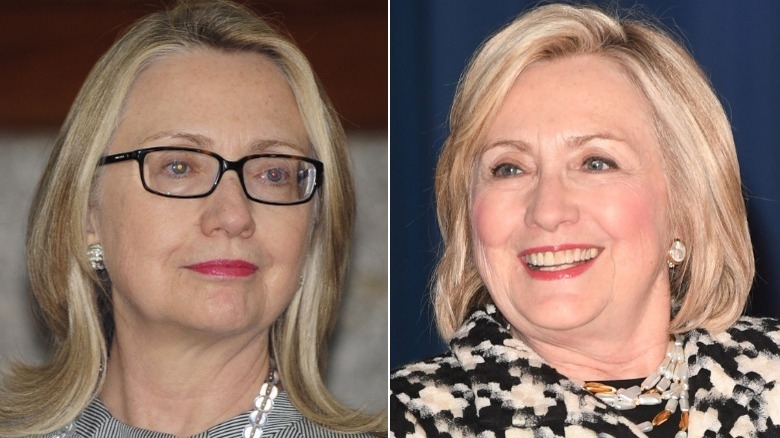 Hillary Clinton without and with makeup