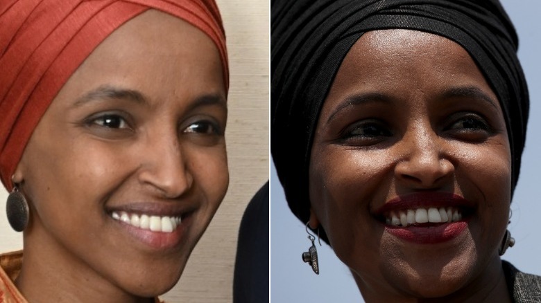 Ilhan Omar without and with makeup