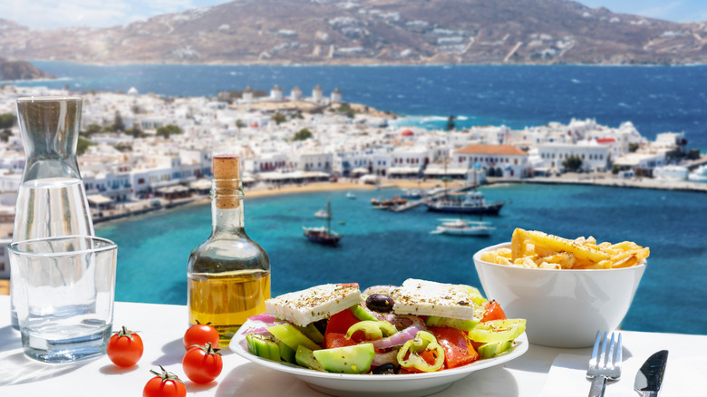 Dining overlooking Mykonos, Greece