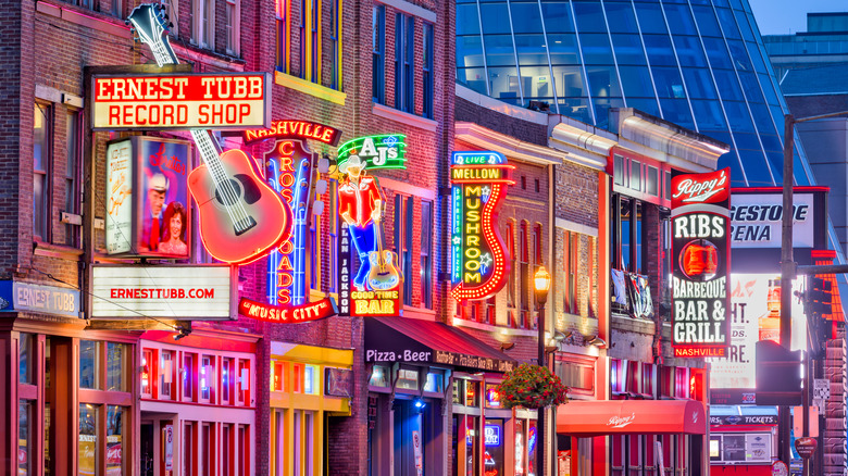 Colorful street in downtown Nashville