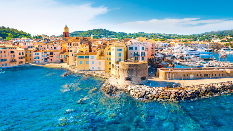 Colorful buildings dotting St. Tropez shoreline