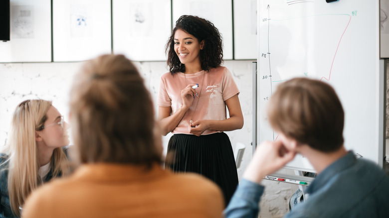 woman giving a presentation