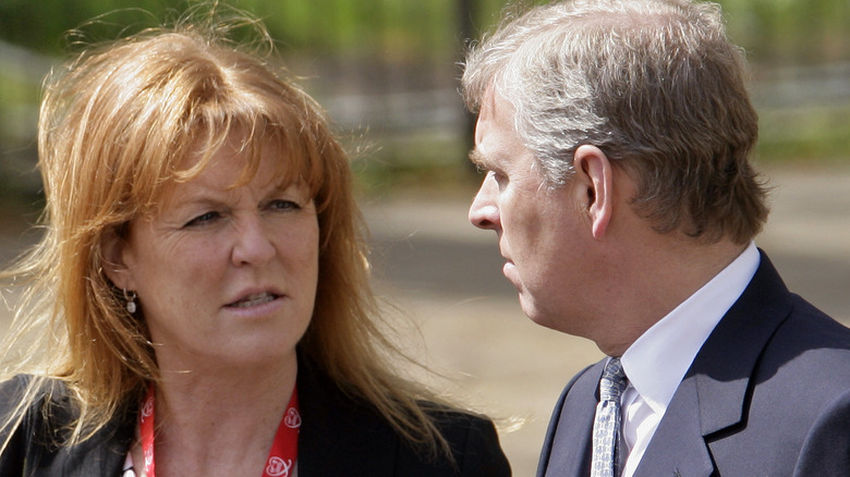 Sarah Ferguson and Prince Andrew talking 