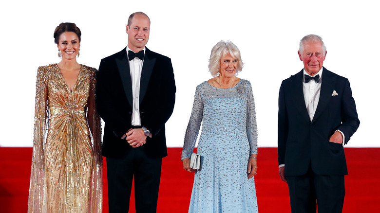 Catherine, Duchess of Cambridge, Prince William, Duke of Cambridge, Camilla, Duchess of Cornwall, and Prince Charles, Prince of Wales smiling