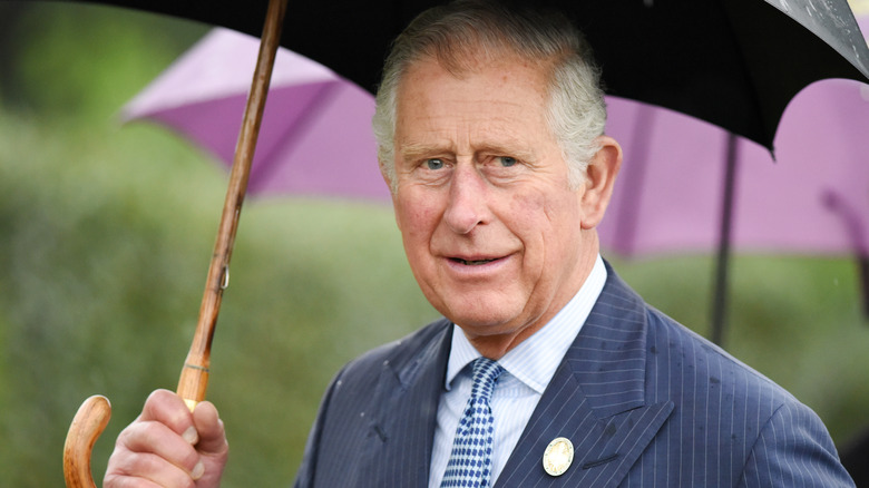 Prince Charles holding an umbrella