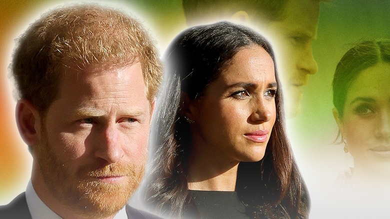 Meghan Markle and Prince Harry looking serious