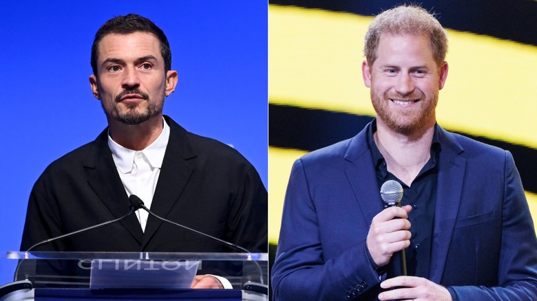 Orlando Bloom Prince Harry with microphones